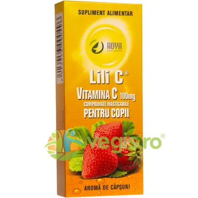 Vitamina C cu Aroma de Capsuni pentru Copii 100mg 30cpr