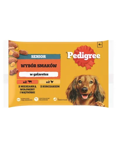 PEDIGREE Senior plicuri caini senior 4x100 g in jeleu, vita, pui si ficat