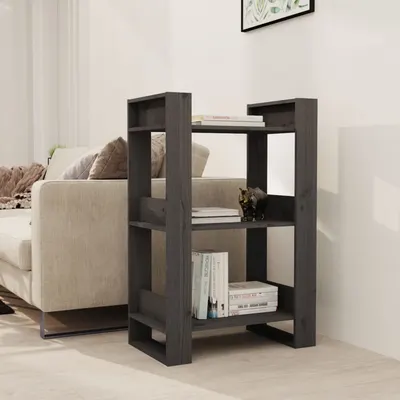 vidaXL Bibliotecă/Separator cameră, gri, 60x35x91 cm, lemn masiv pin