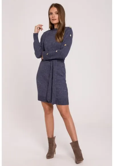 Rochie tip pulover cu nasturi decorativi pe maneci - - Albastru