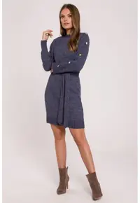 Rochie tip pulover cu nasturi decorativi pe maneci - - Albastru