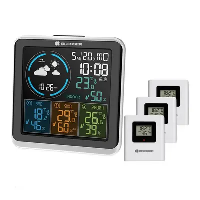 Statie meteo Bresser Quadro Individio 7000027, termometru, higrometru, barometru, alarma, 3 senzori externi