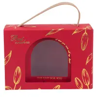 Cutie dreptunghiulară cu ferestră arcadă și mâner din piele - roșu (set 50 buc) 17x6x12cm - Default Title