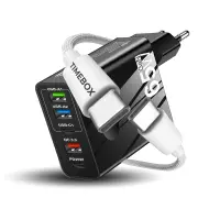 Incarcator Retea Timebox, 65W, 5 Porturi, 3 x USB, 2 x Type-C, QC 3.0, Alb - Default Title