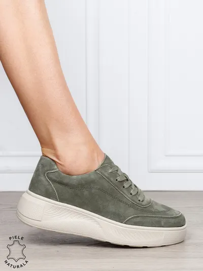 Pantofi sport din piele naturală intoarsa cu design modern CRL1810 VERDE