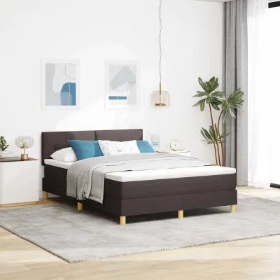 vidaXL Pat cu arcuri cu pernă Manual Maro închis 160 x 200 cm țesătură