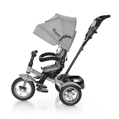 Tricicleta pentru copii Lorelli Neo Air Grey Luxe 4 in 1 multifunctionala, roti mari gonflabile, spatar inalt reglabil, sezut rotativ, 2 tipuri de suport pentru picioare si dispozitiv de franare
