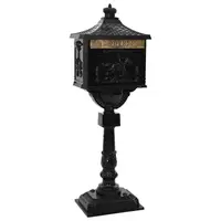 vidaXL Cutie poștală cu suport cu ușă Negru 42,5 x 29,5 x 117 cm