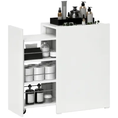HOMCOM Mobilier de baie compact și îngust cu sertar pe role, 3 compartimente, 47 x 30 x 66,5 cm, alb | Aosom Romania