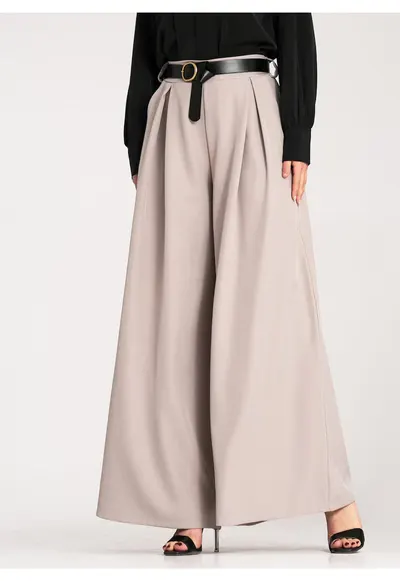 Pantaloni dama eleganti - talie inalta - bej - poliester/elastan