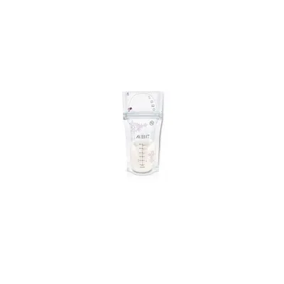 Pungi stocare lapte, Philips Avent, 25 buc, Fermoar dublu, Fara BPA, 180 ml, Transparent