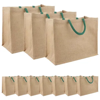vidaXL Geantă de iută 10 Natural și verde 42 x 33 x 19 cm