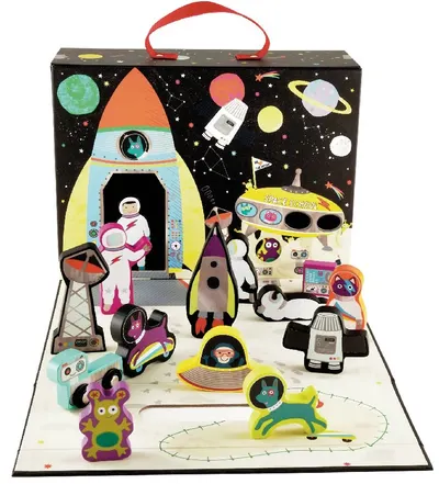 Cutie pentru joaca Floss & Rock - Cosmos, cu figurine din lemn