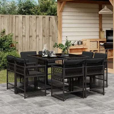 Gossi set mobilier de gradina cu perne, 9 piese, negru, poliratan