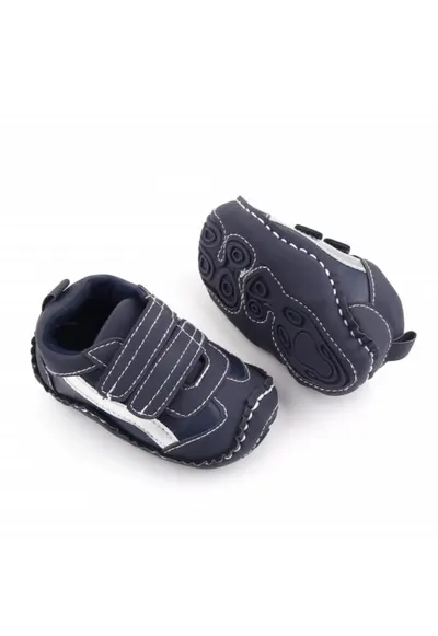 Pantofi sport Model AL 19655 cu dunga argintie - Pentru bebelusi - Textil - Baieti - 3-6 luni - Bleumarin