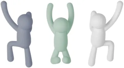 Set de 3 agățători Umbra - Buddy, 7 x 17 x 8 cm, albastru, verde și alb