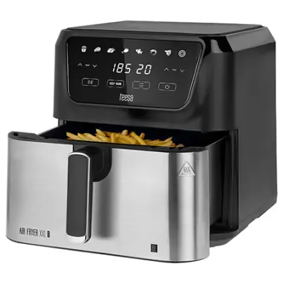 Friteuza cu aer cald Teesa TSA8079, 8 l, 1700 W, Afisaj LCD, Temporizator, Tempratura reglabila 80-200 C (Negru/Inox)