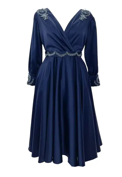 Rochie din satin cu broderie NELLY - Bleumarin