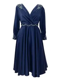 Rochie din satin cu broderie NELLY - Bleumarin