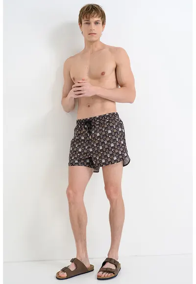 Pantaloni scurti de baie cu model si buzunare Cala - Negru/Bej