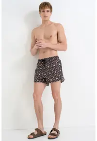 Pantaloni scurti de baie cu model si buzunare Cala - Negru/Bej