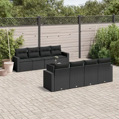 Gossi set mobilier de gradina cu perne, 9 piese, negru, poliratan