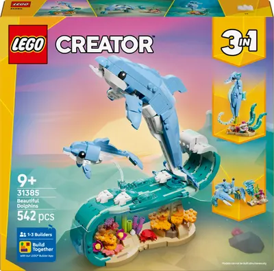 Constructor LEGO Creator 3 în 1 - Animale marine: delfini frumoși (31385)