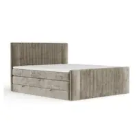 Pat boxspring maro deschis cu spațiu de depozitare 140x200 cm Bergamo – Maison de Rêve