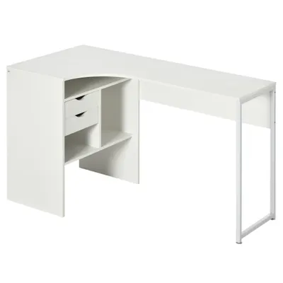 HOMCOM Birou de colț, birou pentru calculator cu 2 sertare și 3 compartimente deschise, 120 x 60 x 74 cm, alb | Aosom Romania