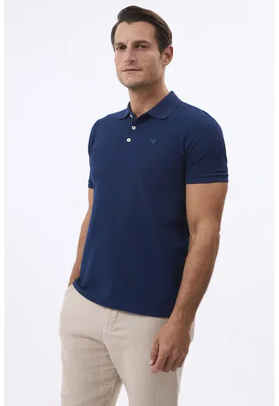 Tricou polo cu fenta cu nasturi - Albastru inchis