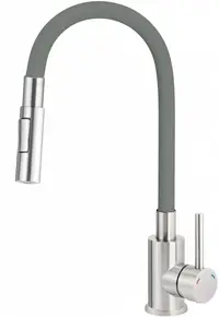 Baterie pentru chiuveta bucatarie, antracit, cap mixer, pipa flexibila, 2 tipuri de jet, Deante Luno