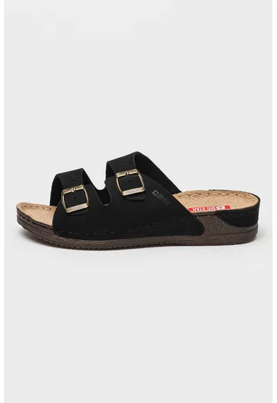 Papuci wedge de piele intoarsa - Negru