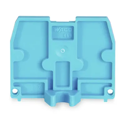 End plate; with fixing flange M4; 2.5 mm thick; blue