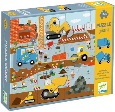 Puzzle educativ cu piese mobile Djeco - Utilaje de construcții, 17 piese