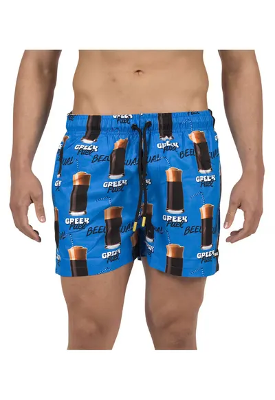 Pantaloni scurti de baie cu imprimeu grafic Greek Fuel