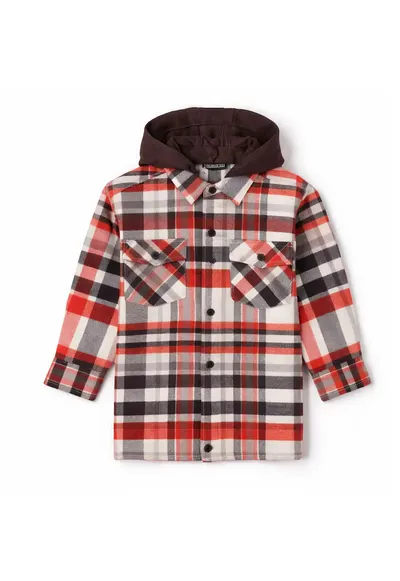 Camasa pentru baieti model in carouri cu gluga detasabila bumbac croiala oversized