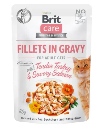 Hrana umeda pentru pisici Brit Care Fillets in Gravy cu curcan somon 85 gr
