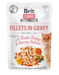 Hrana umeda pentru pisici Brit Care Fillets in Gravy cu curcan somon 85 gr