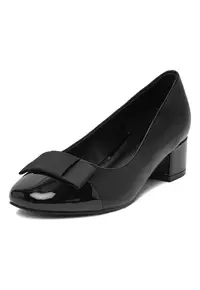 Pantofi dama - eleganti - toc bloc - negru - sintetic