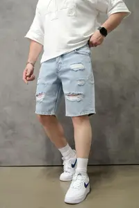 Pantaloni Scurți din Denim Bleach cu Rupturi Decorative Psas223(1839) (mărime: 30)