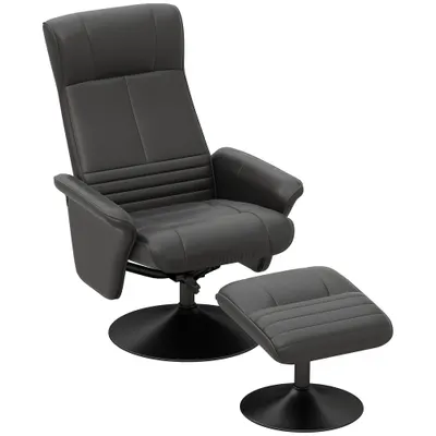 HOMCOM Fotoliu tapițat, fotoliu accent cu taburet, rotativ, ergonomic, aspect microfibră, până la 150 kg, Negru | Aosom Romania