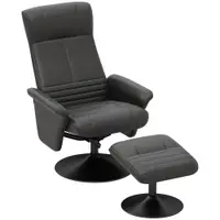 HOMCOM Fotoliu tapițat, fotoliu accent cu taburet, rotativ, ergonomic, aspect microfibră, până la 150 kg, Negru | Aosom Romania