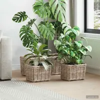 vidaXL Coș pentru plante cu depozitare 3 buc. Gri natural Ratan Kubu
