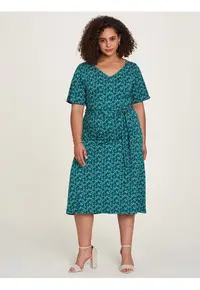 Rochie midi cu imprimeu si decolteu in V