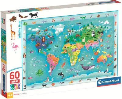 Puzzle pentru copii Clementoni din 60 maxi piese - Harta faunei sălbatice