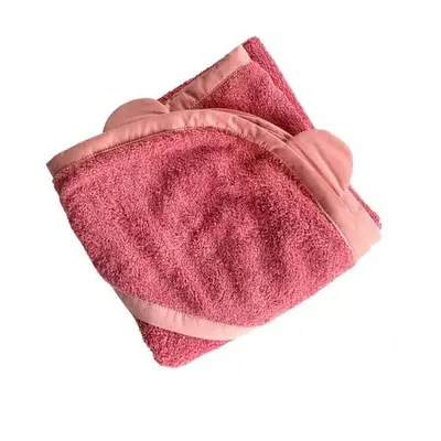 Prosop de baie cu gluga si urechi pentru copii 100x100 cm din bumbac Twindeco Roz antic