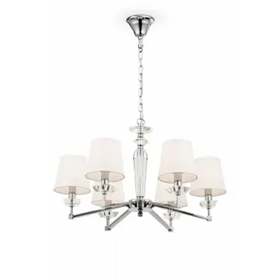 Lustra Beira - H(min) 630mm, H(max) 1400mm, ⌀ 700mm , White, 6 X E14 (40W), Metal, Linen, IP20, 6.87kg