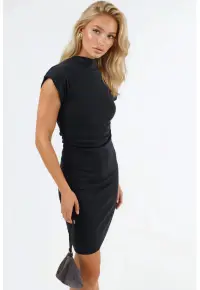 Rochie mini bodycon - eleganta - neagra - 50% modal - 45% bumbac - 5% elastan -