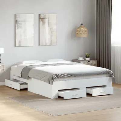 vidaXL Cadru de pat cu sertare, alb, 135x190 cm, lemn prelucrat