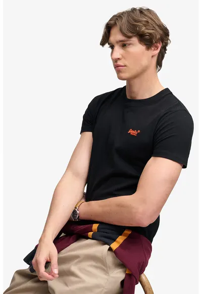 Tricou cu decolteu la baza gatului si logo - Negru/Oranj